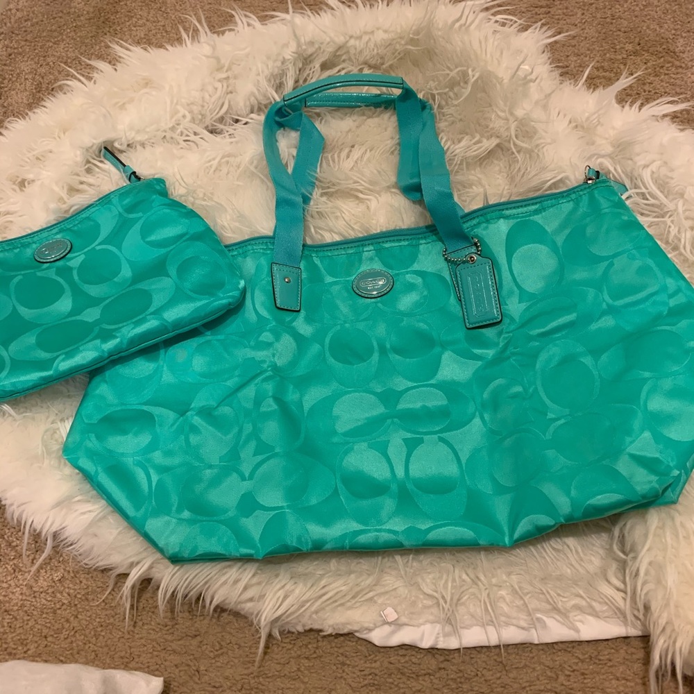 Used once only Coach foldable tote in Tiffany blue